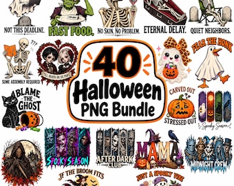 40 Halloween PNG Bundle, Spooky Season Clipart, Retro Horror Graphics, Trick or Treat Sublimation, Funny Shirt Designs
