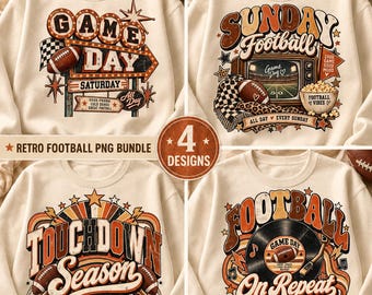 Retro Football PNG Bundle, Game Day, Touchdown Season, Vintage Sports (Digital Download)