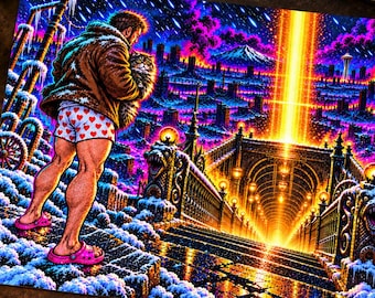 Dungeon Crawler Carl Neon Art Print, 8x10 Fantasy Comic Print, Carl and Donut Dungeon Entrance Wall Art, Bookish Gift