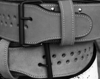 Grey Leather Powerlifting Belt | 4" x 10mm Heavy Duty Back Support (Single Prong) | Gym Belt