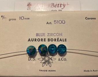 12 Vintage Swarovski Blue Zircon AB Crystal Lentils, Art #5100 10mm, Aspirin, Tablet Beads, Factory Package Available