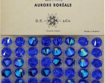 12+ Vintage Swarovski Sapphire AB Crystal Bead Lentils: 10mm & 12mm (12 crystals up to Full Factory Pack) Aspirin, Tablet, Art #5100, #5101