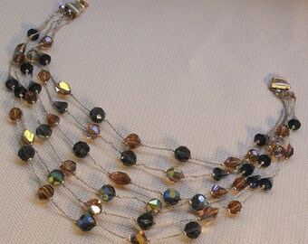 Vintage Vendome Swarovski Crystal Necklace – Bermuda Blue, Light Topaz Rhinestone Clasp.  Signed.