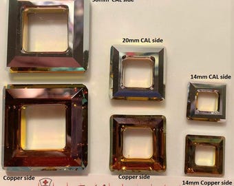 Swarovski Art #4439 Crystal Cosmic Square: Copper with Comet Argent Light,  14mm, 20mm, 30mm.   Factory packages available upon request.
