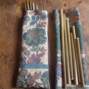 Reusable Bamboo Straws pack of 5 in bamboo leaf with hand sewn cotton bag