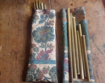 Reusable Bamboo Straws pack of 5 in bamboo leaf with hand sewn cotton bag