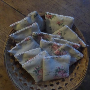 Sweet Woodruff herb in linen sachet with rose design