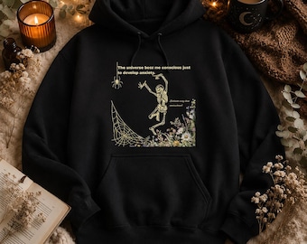 Sudadera con capucha de esqueleto para la ansiedad, sudadera gótica con humor científico y floral