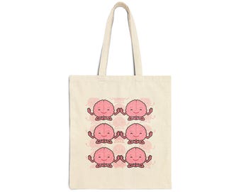 Bolso de mano rosa con estampado de personajes de Brain / Lona de algodón reutilizable