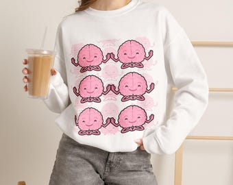 Sudadera con estampado de cerebro rosa / Arte de neurociencia, cuello redondo cómodo
