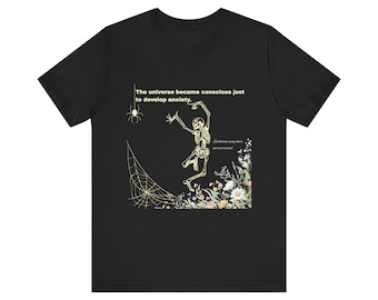 Camiseta divertida con esqueleto, ansiedad existencial, diseño floral gótico (algodón Airlume)