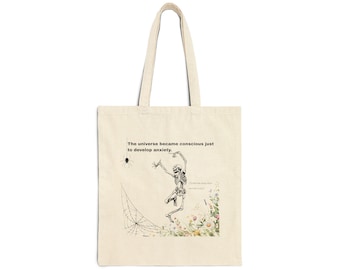 Bolso de mano con diseño de esqueleto divertido, boceto floral gótico, regalo con humor científico.