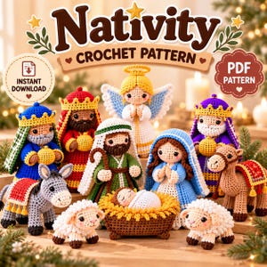 Julkrubba Virkmönster PDF, Jul Amigurumi Mönster, Virkad Julkrubba, Julvirkning PDF, Heliga Familjen Virkmönster