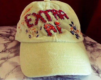 Fuzzy Green Extra AF Floral Embroidered Hat -- one of a kind