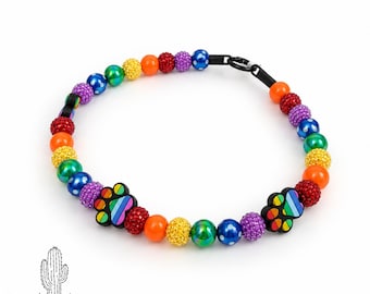 Rainbow Pride Paw Print Pet Necklace Collar: Personalized Custom Pet Collar