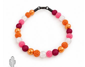 Pink, Berry, Orange, White Pet Necklace Collar: Personalized Custom Pet Collar