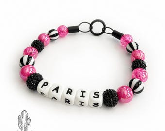 Bright Pink and Black Pet Necklace Collar: Personalized Custom Pet Collar