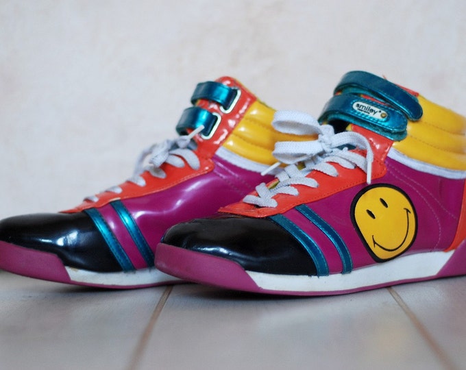 90s Colorblock Smiley Face Sneakers Sz 8 / 85 - Etsy