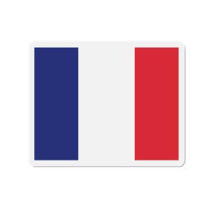 Peut inclure: Un autocollant rectangulaire représentant le drapeau national de la France, composé de trois bandes verticales de couleur égale : une bande bleu foncé à gauche, une bande blanche au centre et une bande rouge vif sur le côté droit.