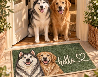 Zerbino personalizzato con ritratto ad acquerello del tuo animale domestico: zerbino di benvenuto personalizzato con foto del cane, regalo di inaugurazione per amanti dei gatti, tappeto per portico per proprietari di animali domestici