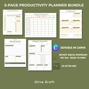 Utskrivbar daglig tidsblockeringsplanerare, minimalistisk tidshanteringsmall, timschema, tidsbokningsuppgiftsspårare, planerare i PDF-format