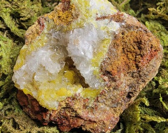 Yellow Mimetite on Calcite Crystal Specimen, Mexico (Choose Piece)