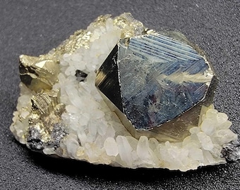 Striated Pyrite on Quartz Crystal, Snoqualmie Mining District, Washington Specimen