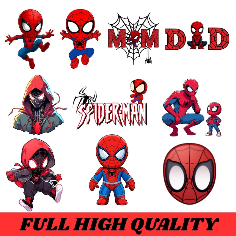 Spider PNG Bundle, Cute Hero, Birthday Shirt, Sublimation, Stickers ...