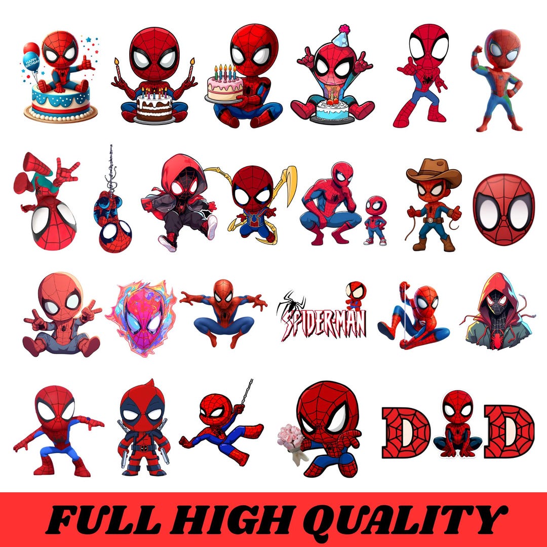 Spider PNG Bundle, Cute Hero, Birthday Shirt, Sublimation, Stickers ...