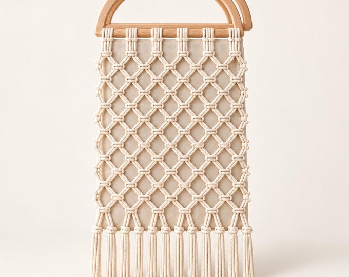 Macrame Bag Pattern PDF, Wooden Handle Fringe Handbag, Boho DIY Purse Tutorial