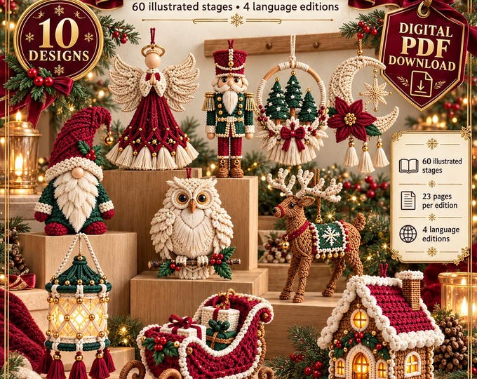 Christmas Macrame Design Guide: 10 Festive Designs, PDF Bundle