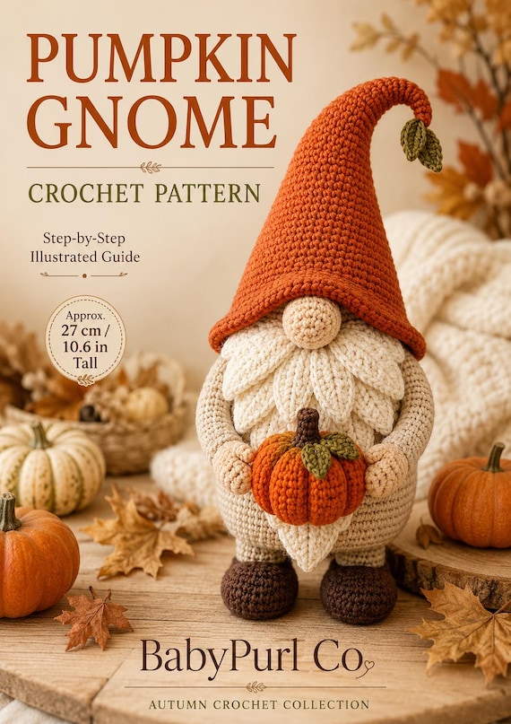 Pumpkin Gnome Crochet Pattern, Fall Gnome Amigurumi, Autumn Crochet Decor, Halloween Pumpkin Gnome PDF Pattern