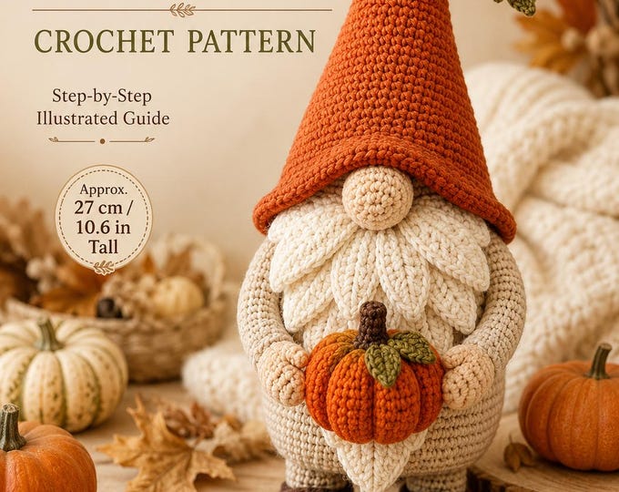 Pumpkin Gnome Crochet Pattern, Fall Gnome Amigurumi, Autumn Crochet Decor, Halloween Pumpkin Gnome PDF Pattern