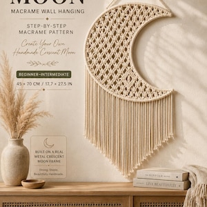 Boho Moon Macrame Pattern PDF, Crescent Moon Wall Hanging Tutorial, DIY Macrame Wall Decor, Step by Step Macrame Pattern, Digital Download