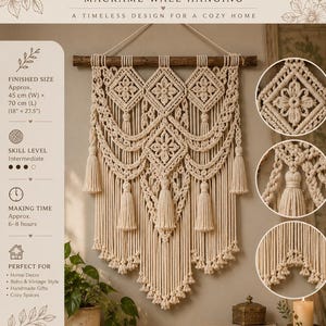 Patrón de macramé vintage en PDF, patrón de tapiz de macramé victoriano, tutorial de macramé DIY, decoración de pared bohemia, descarga digital.