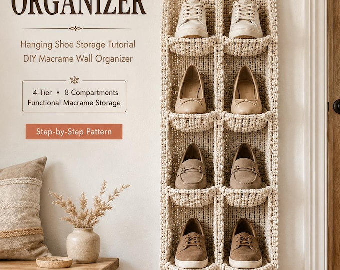 Macrame Shoe Organizer Pattern PDF, Hanging Shoe Storage Tutorial, DIY Macrame Wall Organizer, Boho Shoe Rack Pattern, Macrame Storage PDF