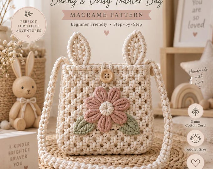 Macrame Bag Pattern, Toddler Purse Pattern, Bunny Bag Macrame Pattern, Daisy Mini Bag, Kids Shoulder Bag PDF, Beginner Macrame