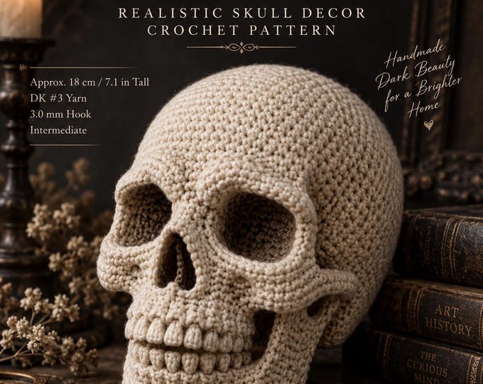 Crochet Skull Pattern PDF, Realistic Skull Crochet Pattern, Gothic Halloween Decor, Anatomical Skull Amigurumi, DIY Crochet Skull