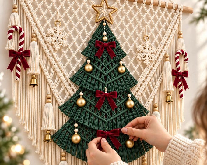 Christmas Macrame Wall Hanging Pattern PDF, Large Tree Decor Tutorial
