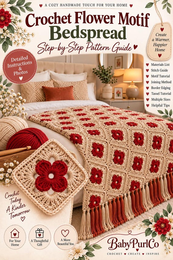 Crochet Flower Blanket Pattern PDF, 3D Flower Granny Square, Crochet Bedspread Pattern, Floral Blanket, Beginner Crochet Pattern