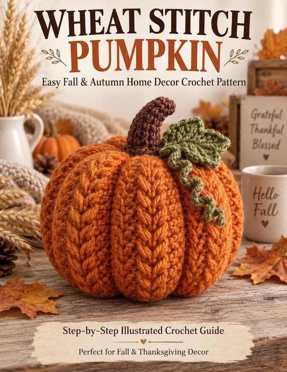 Wheat Stitch Pumpkin Crochet Pattern, Easy Fall Crochet Decor, Autumn Pumpkin Pattern, Thanksgiving Home Decor, PDF Crochet Pattern