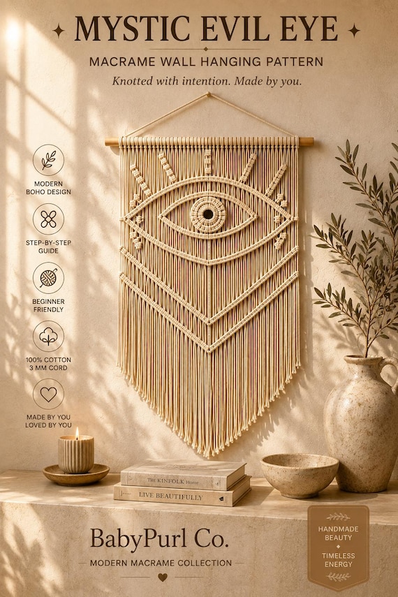 Mystic Evil Eye Macrame Pattern PDF, Macrame Wall Hanging Pattern, Boho Wall Decor DIY, Step by Step Macrame Tutorial, Digital Download
