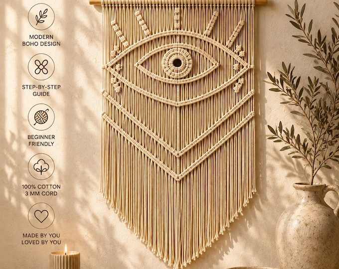Mystic Evil Eye Macrame Pattern PDF, Macrame Wall Hanging Pattern, Boho Wall Decor DIY, Step by Step Macrame Tutorial, Digital Download