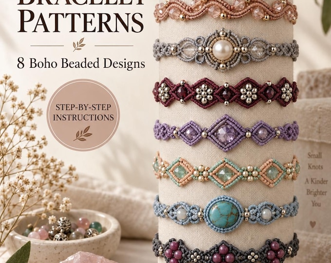 Macrame Bracelet Patterns Bundle, 8 DIY Beaded Bracelet Tutorials, Step by Step Jewelry Making PDF, Boho Macrame Digital Download