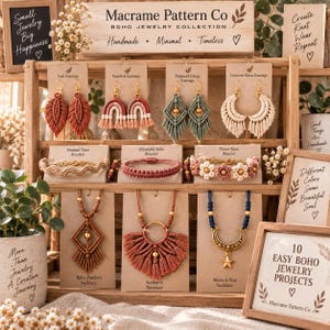 Macrame Jewelry Patterns Bundle, 10 Boho Jewelry Patterns, Macrame Earrings Bracelet Necklace, Micro Macrame PDF, DIY Jewelry Tutorial