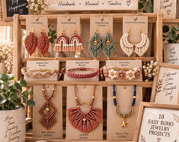 Macrame Jewelry Patterns Bundle, 10 Boho Jewelry Patterns, Macrame Earrings Bracelet Necklace, Micro Macrame PDF, DIY Jewelry Tutorial