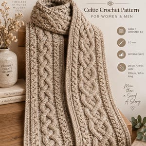 Super Saxon Scarf Crochet Pattern, Celtic Cable Scarf Pattern, Aran Crochet Scarf, Unisex Scarf Pattern, Women Men Crochet PDF