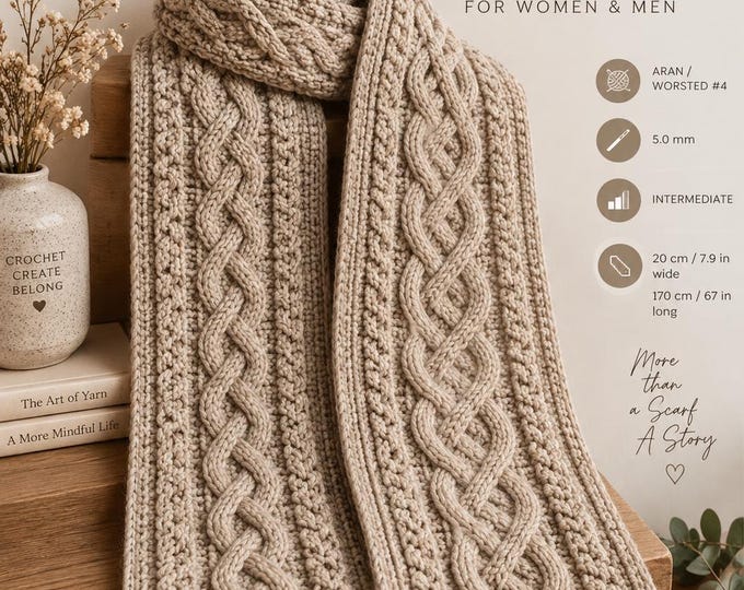 Super Saxon Scarf Crochet Pattern, Celtic Cable Scarf Pattern, Aran Crochet Scarf, Unisex Scarf Pattern, Women Men Crochet PDF