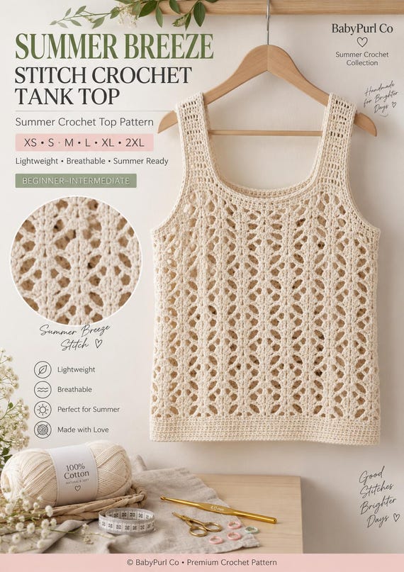Crochet Tank Top Pattern, Summer Crochet Top Pattern, Lace Tank Top Crochet Pattern, Women’s Crochet Top PDF, Beginner Crochet Pattern