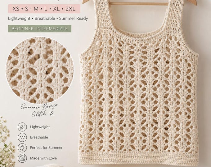 Crochet Tank Top Pattern, Summer Crochet Top Pattern, Lace Tank Top Crochet Pattern, Women’s Crochet Top PDF, Beginner Crochet Pattern